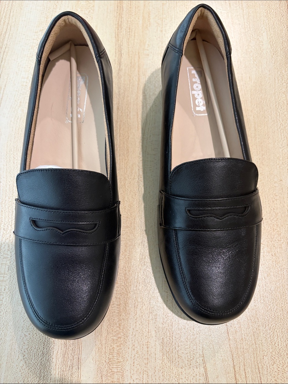 Propet Black Leather Penny Loafers for Women